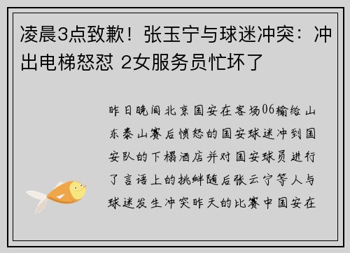 凌晨3点致歉！张玉宁与球迷冲突：冲出电梯怒怼 2女服务员忙坏了